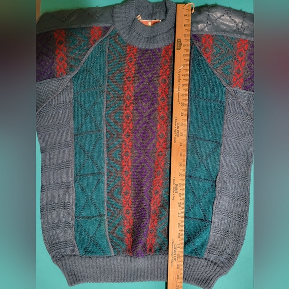 Vintage Juice Oversized Fit Knit Sweater w/ Genuine Leather Trim Striped Size M - Picture 6 of 8